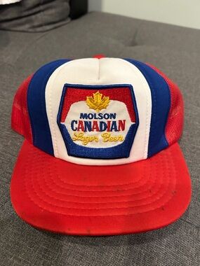 Vintage Molson Canadian Lager Beer Snapback Hat Cap Brewery 1980s 1990s Trucker